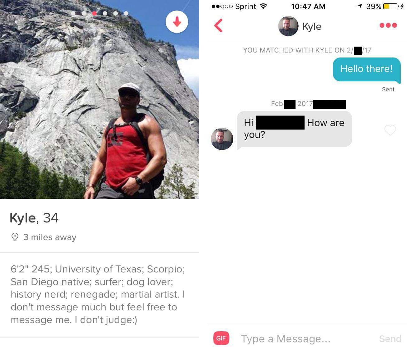 Chapman trying to connect with people on Tinder as recently as February 2017